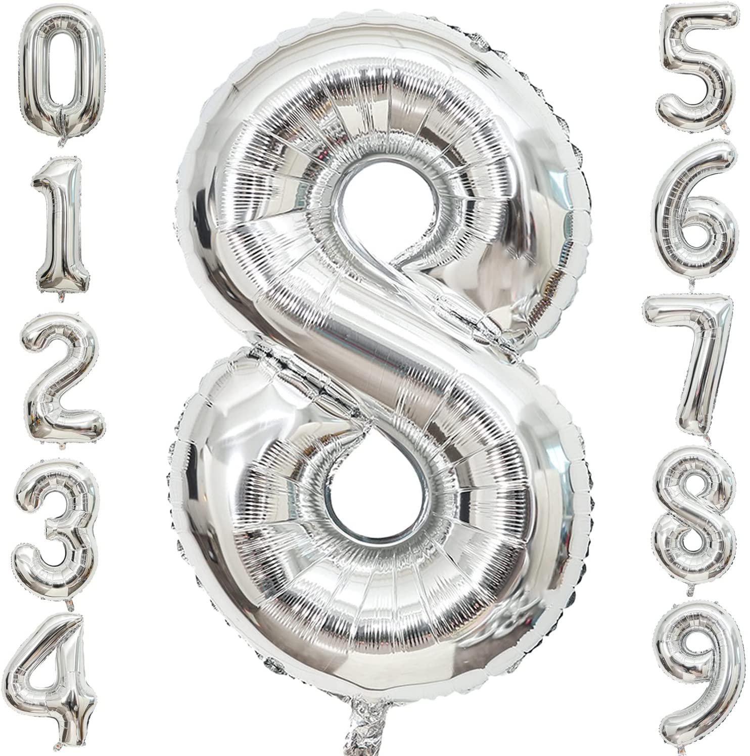 【8】数字バルーン 風船 誕生日 バースデー ウェディング パーティー イベント Amazon | 40インチ 数字バルーン シルバー 誕生日風船 数字8