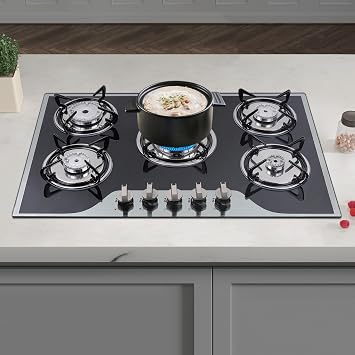 30 Inch Gas Cooktop, High-efficiency 5 Burners Built-In Gas Hob Gas Stove 8mm Tempered Glass Cooker,Used To Meet Various Cooking Needs