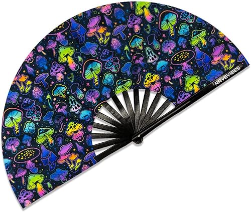 Ravevibes Ventilador de mano plegable grande de 13 pulgadas, ventilador de bambú para festivales de bambú, ventiladores plegables con brillo UV para