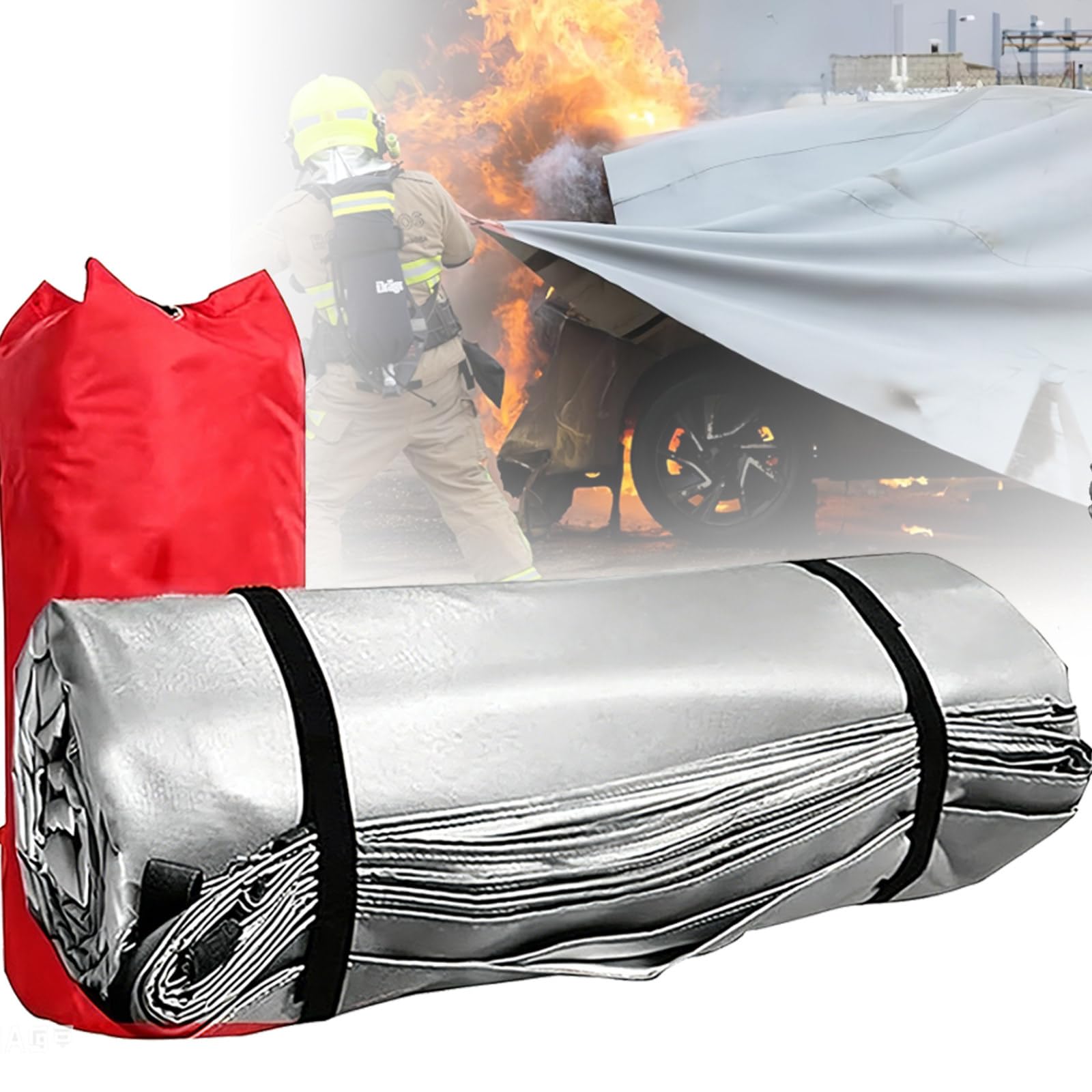 Car Fire Blanket for Electric Vehicles, Large Double-Sided Silicone Fiberglass Emergency Vehicle Fire Blanket, Heavy Duty EV Fire Suppression Blanket for Garage and Car Battery Fires 6*9m/19.7*29.5ft