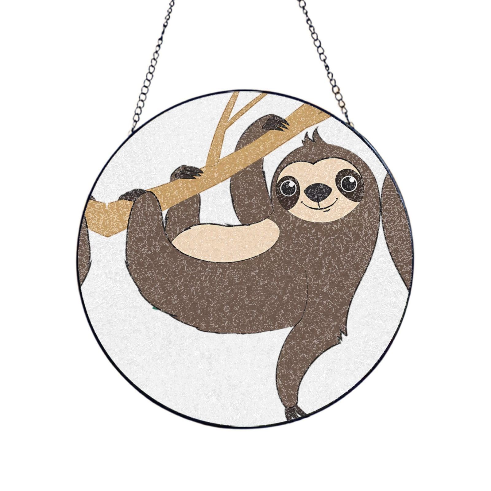 Phayah Sloth Print Stained Glass Window Hanging Suncatcher For Door Terrace Garden Home Decor Sun Catcher Birthday Gifts For Lovers Dad Mom 12in（30cm）