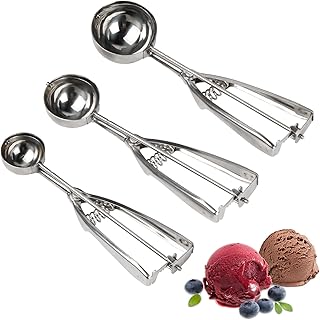 Hanmir Ice Cream Scoop, Cookie Scoop Set of 3 Spring-Loaded with Trigger Release,Large/Medium/Small Stainless Steel Muffin...