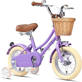Glerc Little Molly 12-20 inch Kids Retro Cruiser Bike for 2-13 Year Old with Wicker Basket & Training Wheels/Kickstand