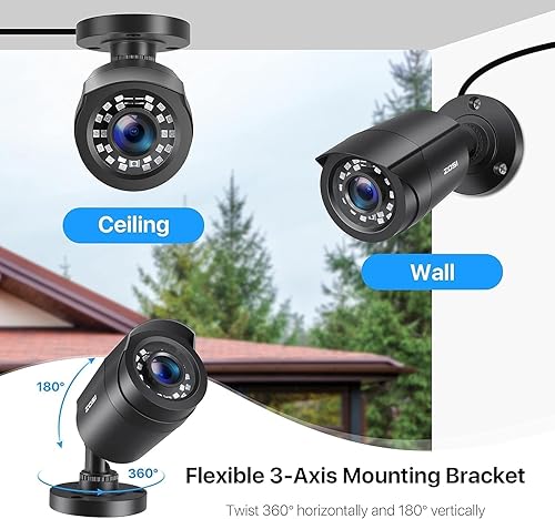 Miniatura 6 de ZOSI Paquete de 2 cámaras de seguridad HD 1080P con audio, cámara de vigilancia doméstica de 2 MP para interiores y exteriores, visión nocturna IR