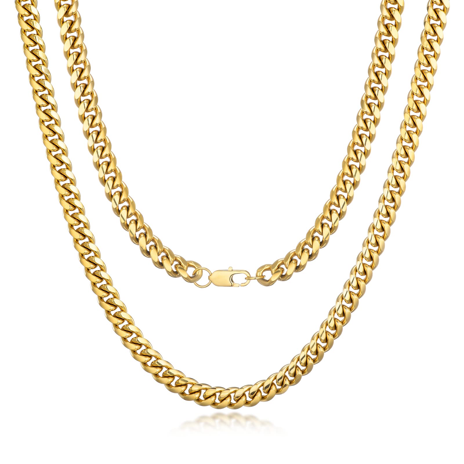FEEL STYLE Mens Cuban Link Chain Miami Necklace 18k Gold Diamond Cut Stainless Steel Chain for Men 10mm Hip Hop Jewelry 18-24inch