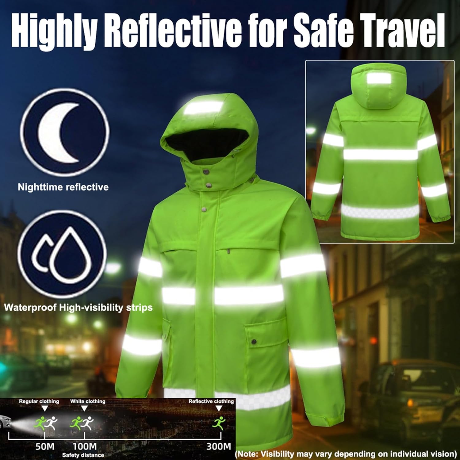 USB Electric Heated Jackets Men Women, 8 Heating Zones, High Visibility Reflective Safety Jackets, Unisex(No Battery)