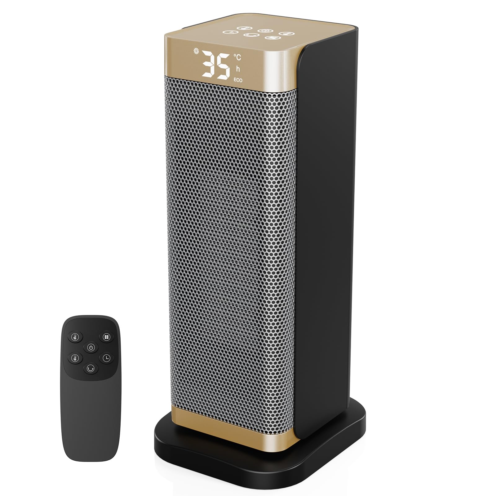 Calefactor Bajo Consumo - 2000W PTC Calefactor Baño,3 Modos,70° Oscilación,Temporizador 12h,Modo ECO,Control Remoto,Protección contra Sobrecalentamiento/Vuelco,Calentador Bajo Ruido