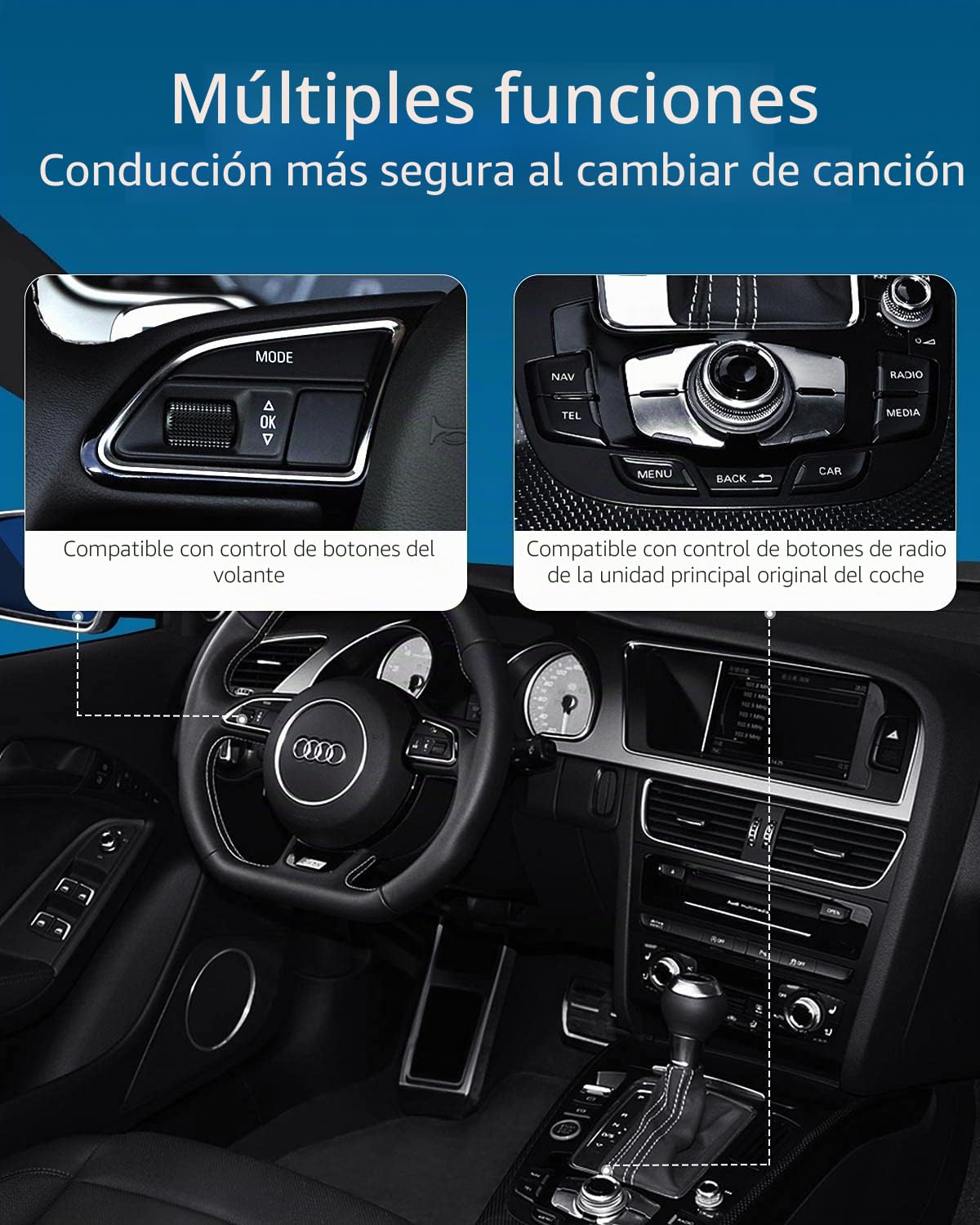 Invery Airdual - Adaptador Bluetooth 5.0 aptX-HD para iPod iPhone de 30 Pines Interfaz de música (Incluye Audi, VW, Mercedes, Land Rover y Moto (Cable AMI iPod iPhone no Incluido)