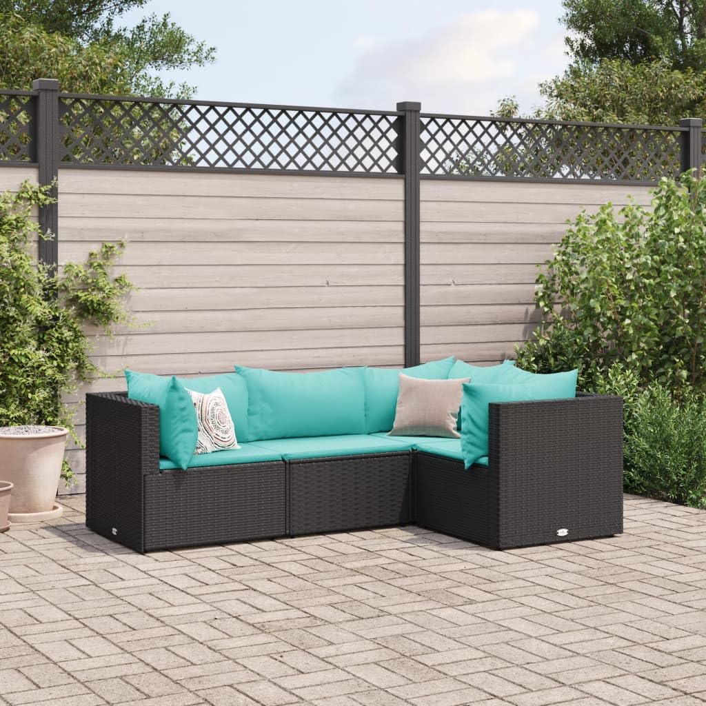 4-Piece Modular Patio Lounge Set with Weather-Resistant Cushions and Powder-Coated Steel Frame, Black and Blue Flexible Outdoor Furniture for Relaxing and Social Gatherings