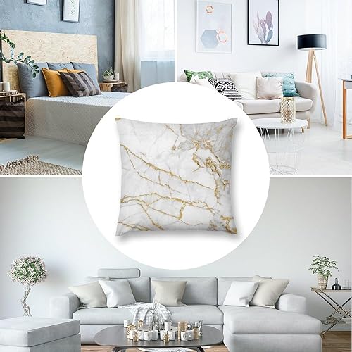 Miniatura 7 de Juego de 4 fundas de almohada decorativas de poliéster, textura de mármol blanco dorado de 18 x 18 pulgadas, para sofá