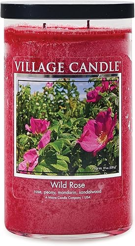 Village Candle Wild Rose - Tarro de vidrio grande, vela perfumada, 19 onzas, rosa