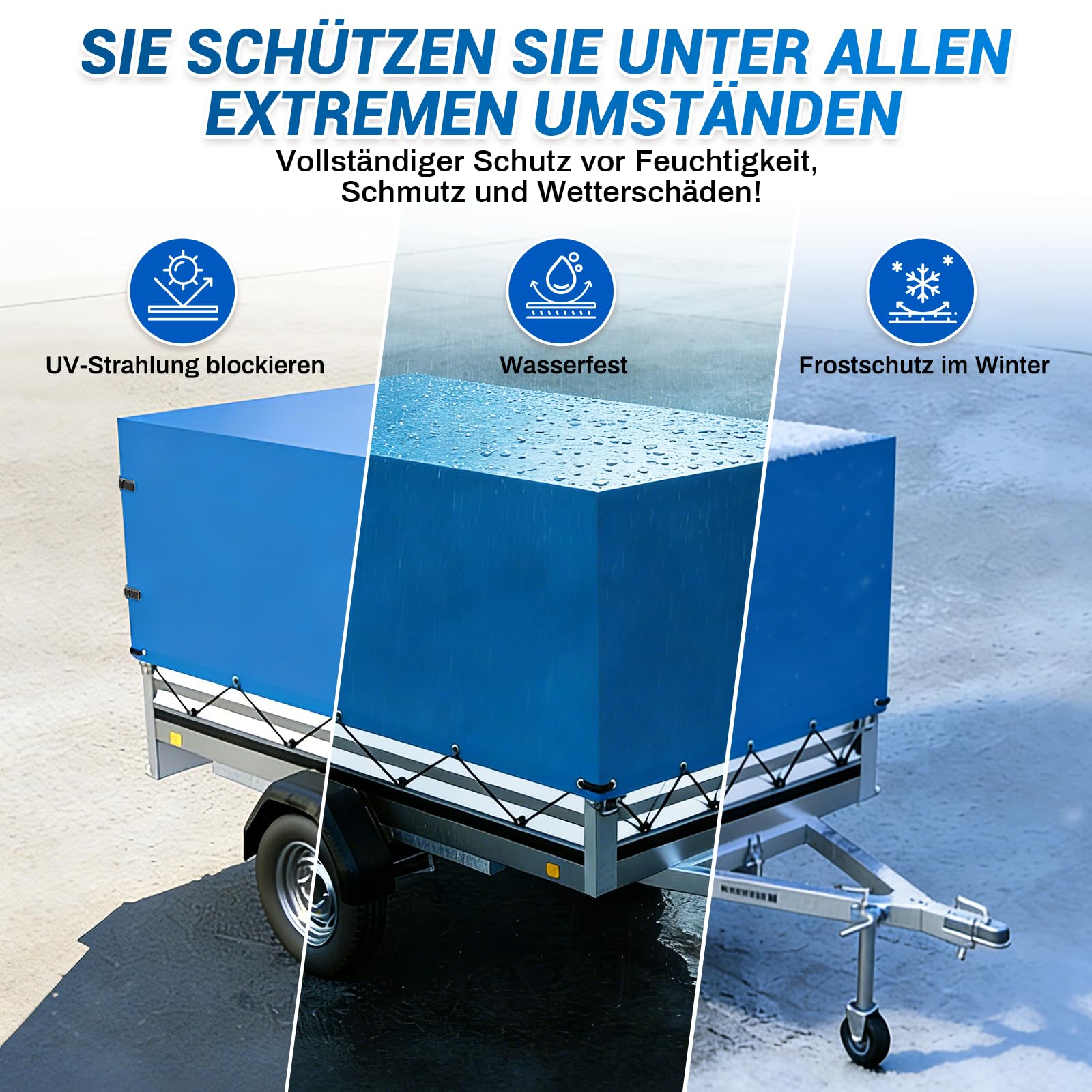 Hochplane für Anhänger 210x114x110 cm, Anhängerplane mit Schnallriemen und Gummigurt, wasserfeste und Winddichte Schutzplane, Abdeckplane 600D,Anhänger Abdeckung Plane für 750kg 850kg PKW Hänge