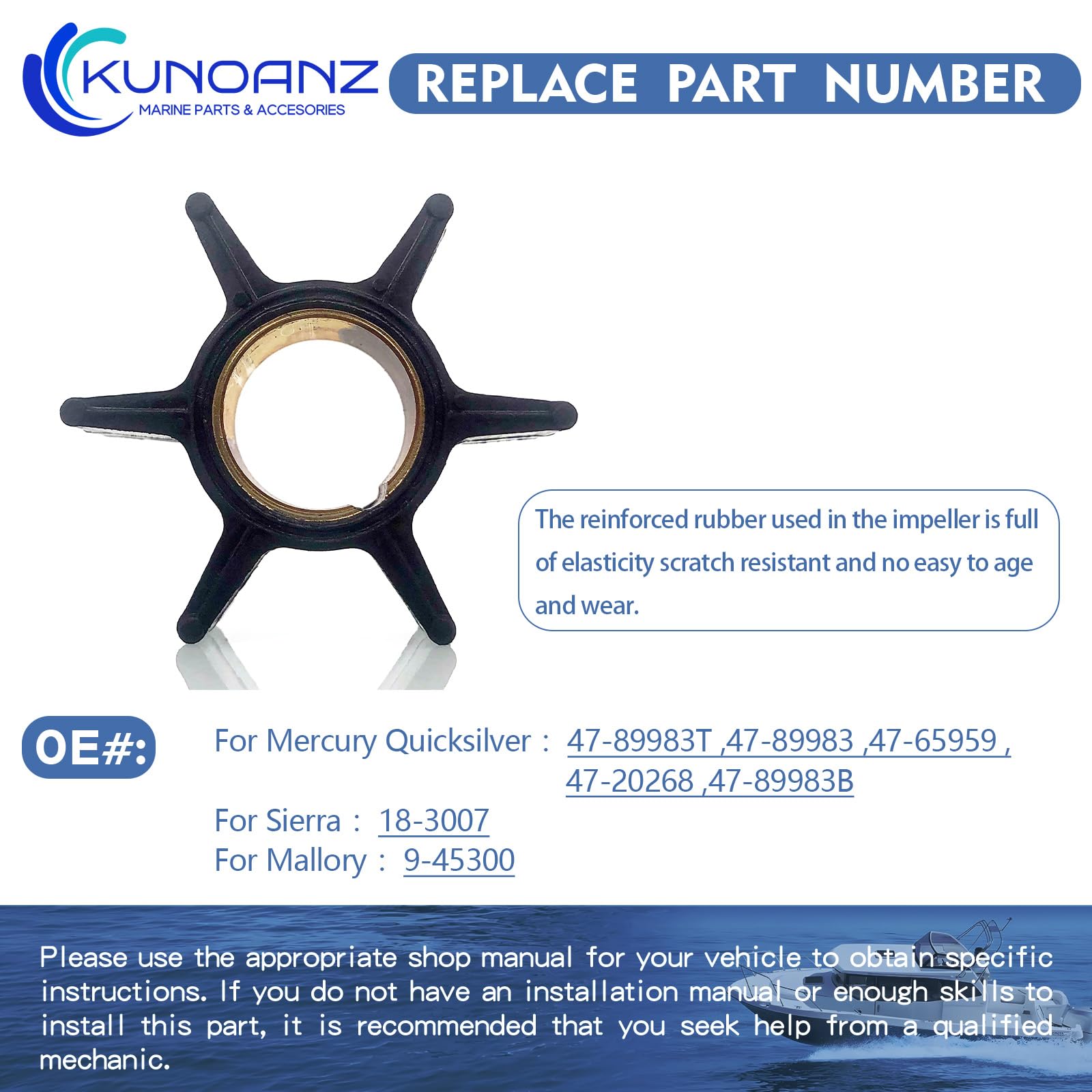 Baceyong Turbine Pompe à Eau 47-89983T Compatible Moteur Hors-Bord 30HP 35HP 40HP - Remplacement Fiable Et Durable