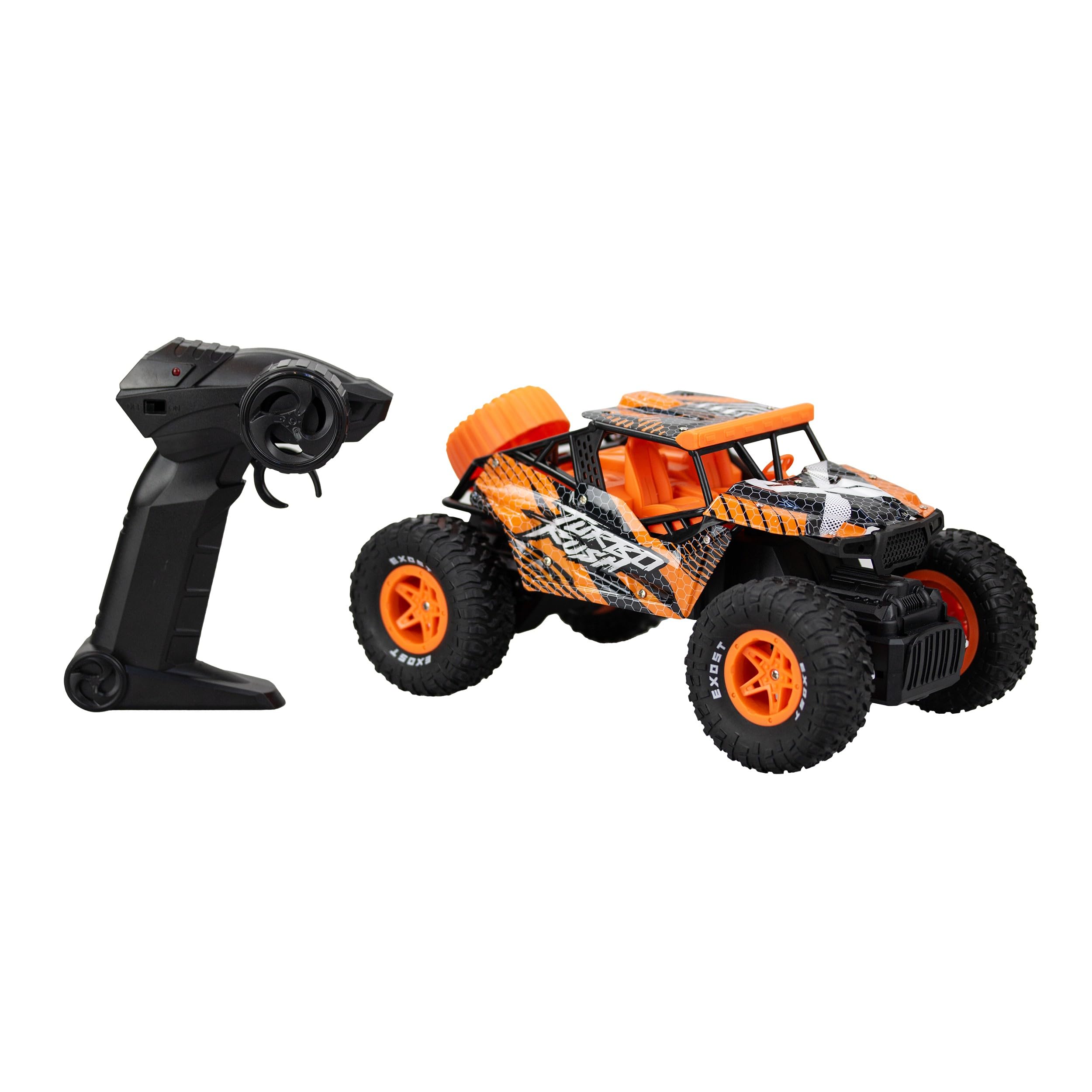 Exost Turbo Rush - Coche de control remoto de 2,4 GHz, función completa, carreras todoterreno, neumáticos duraderos, batería recargable, juguete para niños a partir de 5 años