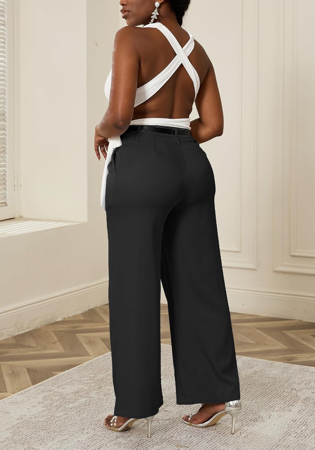 DINGANG Wide Leg Work Pants Women High Waisted Straight Leg Dress Pant Slacks Business Office Trousers - Image 3