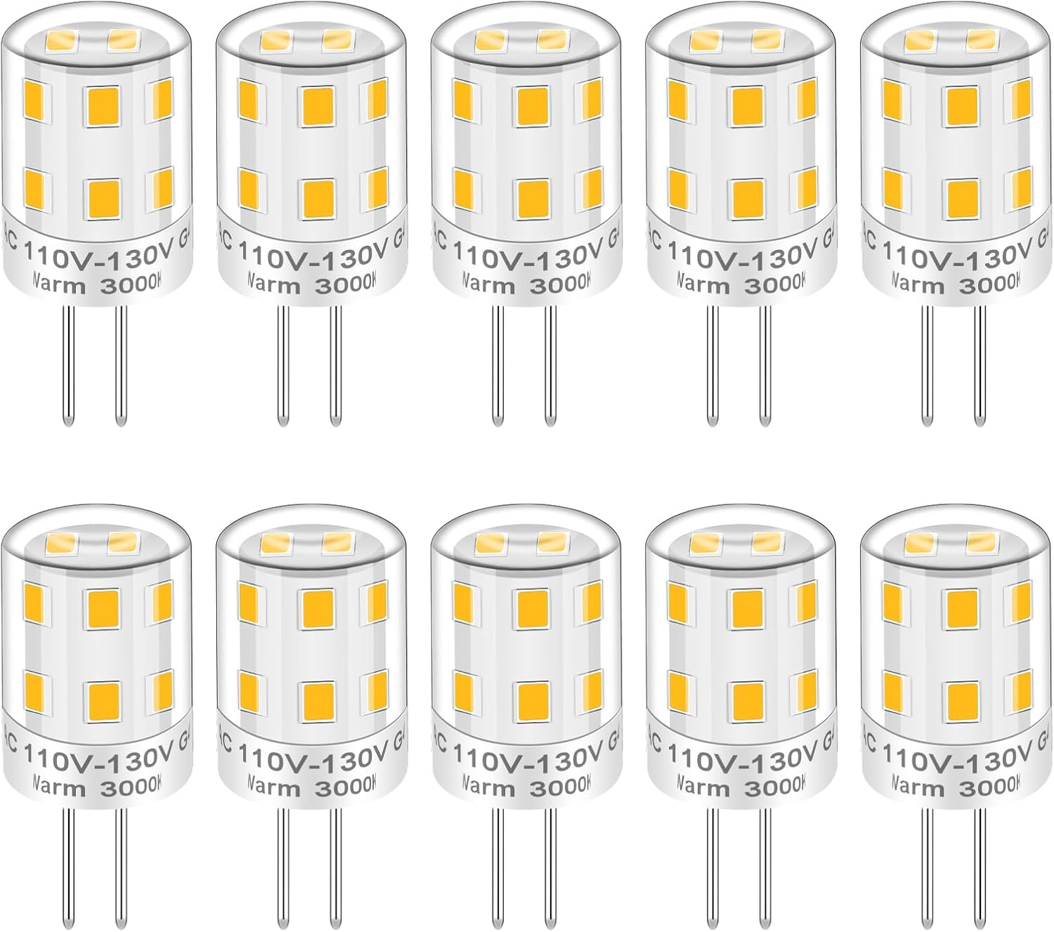 ZHENMING G4 LED Bulbs 110V-130V (Not Low Voltage 12V) Dimmable G4 Bi-Pin Base 2W Warm White 3000K Replace 20W 30W G4 Halogen Ceramic Base for Landscape, Cabinet, Ceiling Lights, 10 Packs