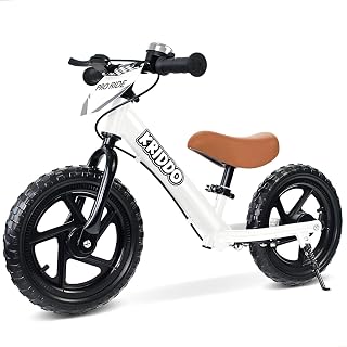 KRIDDO Pro White Toddler Balance Bike with Hand Brake
