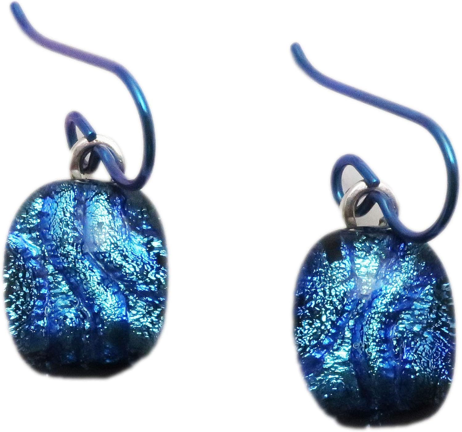 Cute Mini Light Aqua Fused Dichroic Glass Dangle Niobium Earrings n251