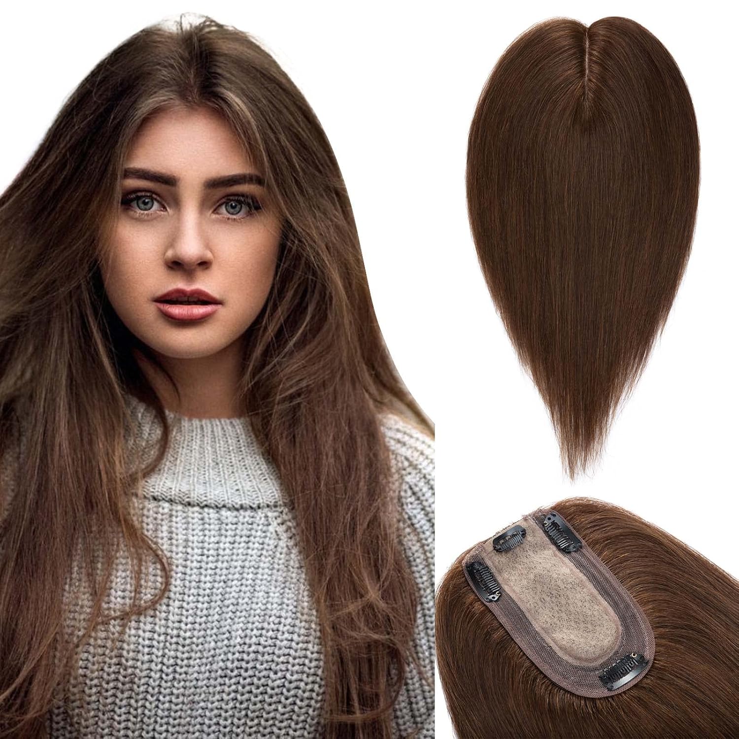 TESS Hair Toppers for Women Remy Human Hair, 150 Density