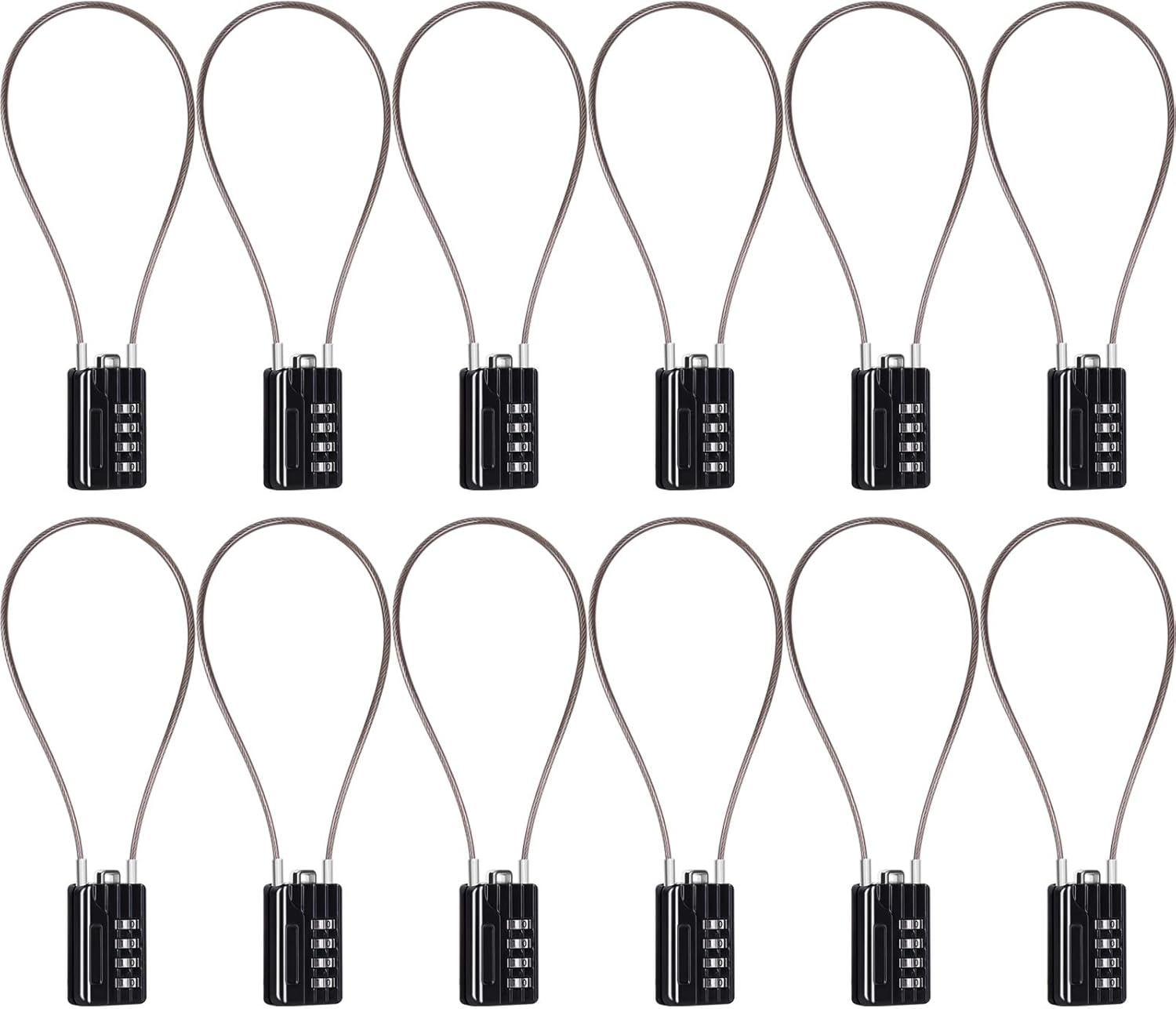 Twelve SEPOX 4-digit combination travel locks with flexible steel cables.