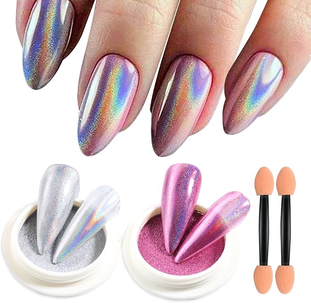 GZSYY Holograficzny proszek do paznokci laserowy holograficzny proszek do paznokci 2 szt. kameleon pigment do paznokci tęcza brokat kurz Nail Art proszek