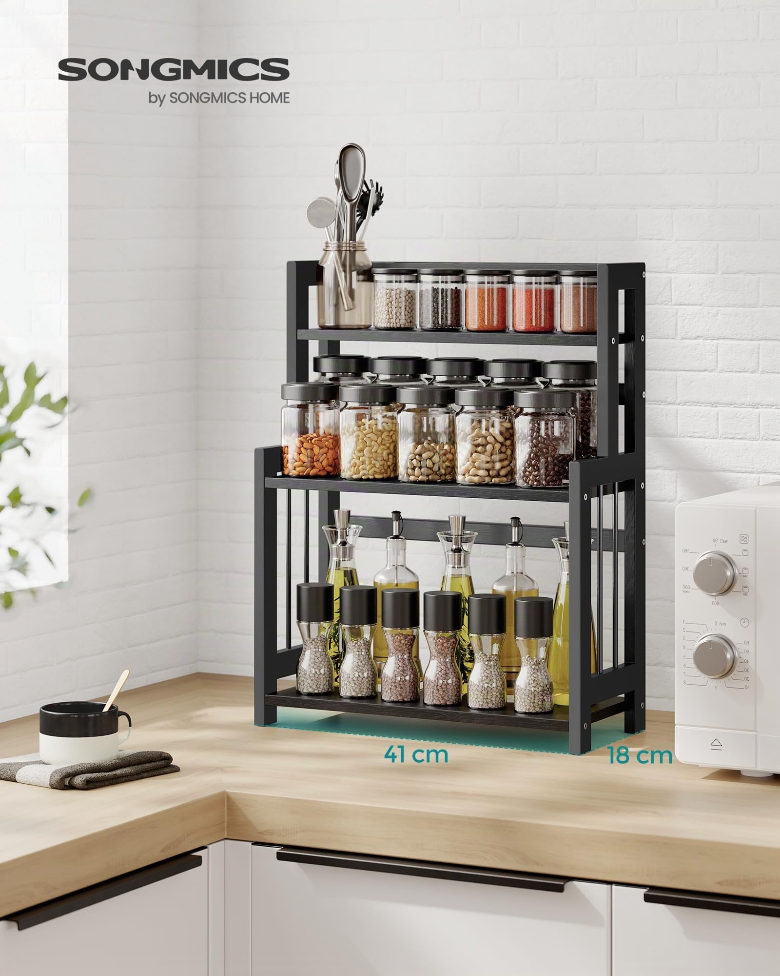 SONGMICS Portaspezie, Scaffale da Cucina a 3 Ripiani, Struttura in Bambù