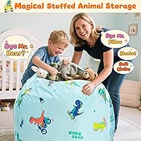 Vista 131 de Lukeight - Puf de almacenamiento de animales de peluche para niños, funda para puf de dinosaurio con cremallera para organizar la habitación