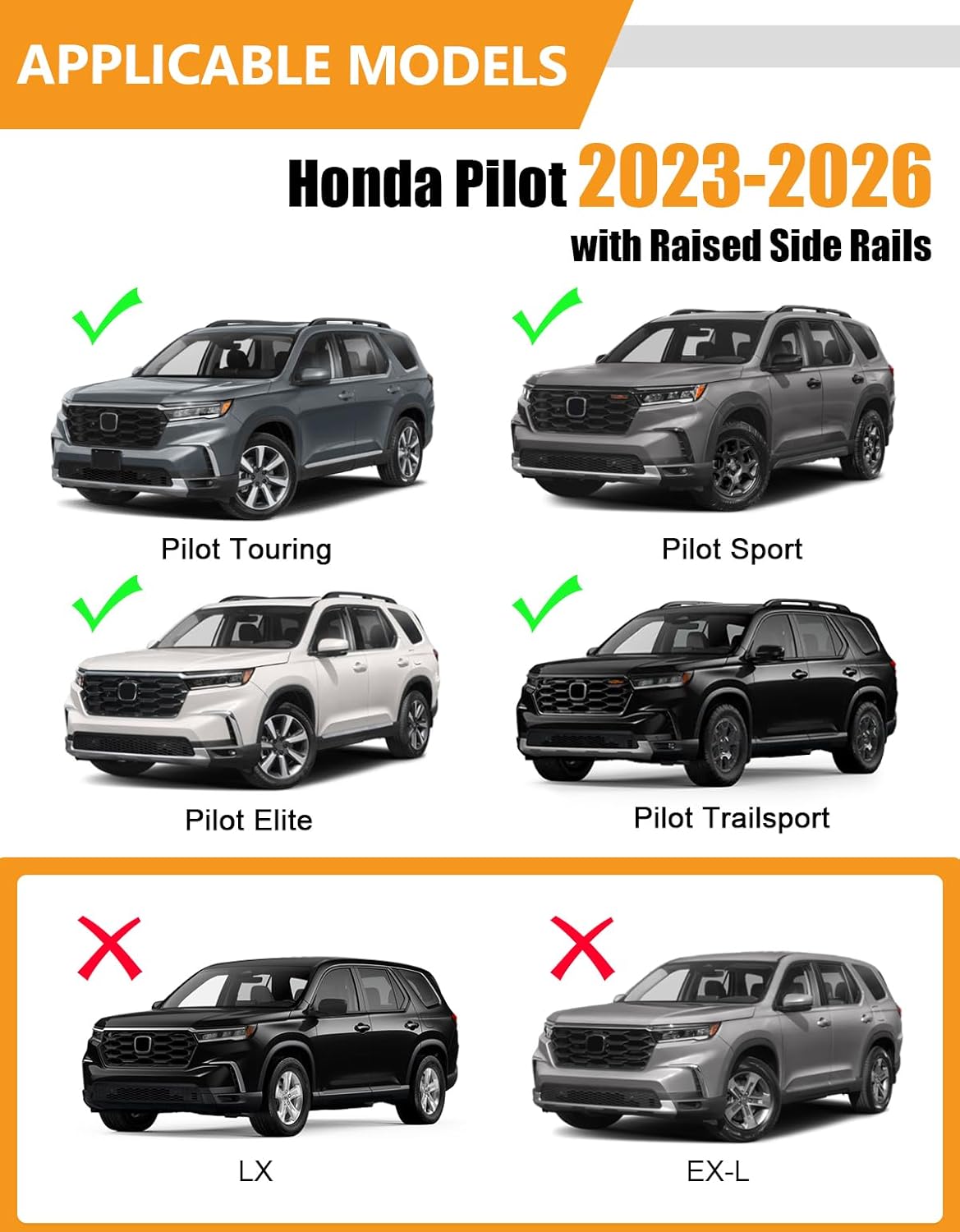 KINGGERI 300lbs Roof Rack Cross Bars Compatible with Honda Pilot 2023-2026 Sport TrailSport Touring Elite (Not for LX & EX-L), Aluminum Roof Rails Crossbars Rooftop Cargo Carrier Luggage Rails Compatible with Honda Pilot 23-26