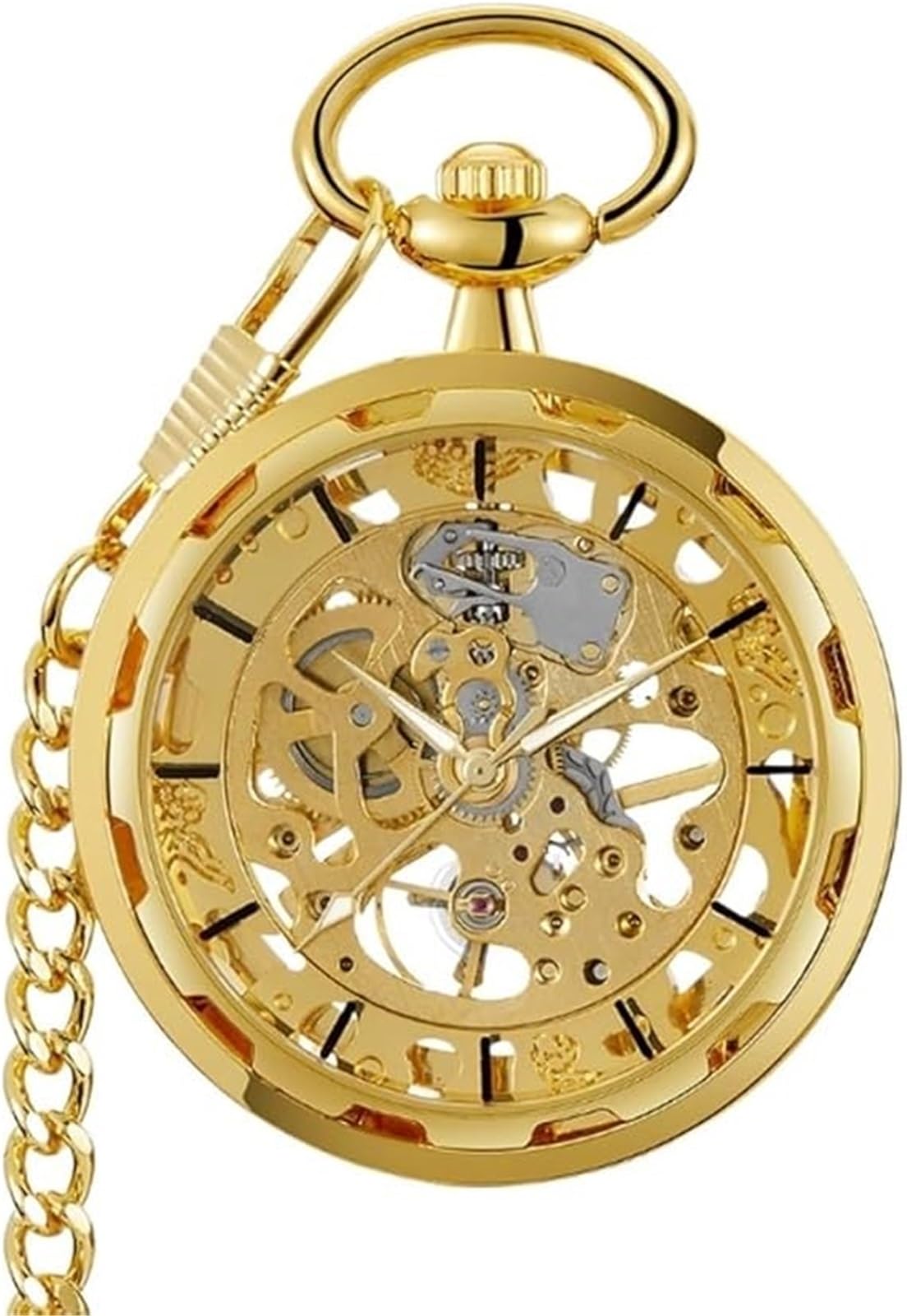 Kjmwxop Men's Gold Pocket Watch Pendant Pocket Watch Mechanical Watch Chain Fashion Skeleton Exquisite Pendant Hand-Winding Costume Accessory(Gold)