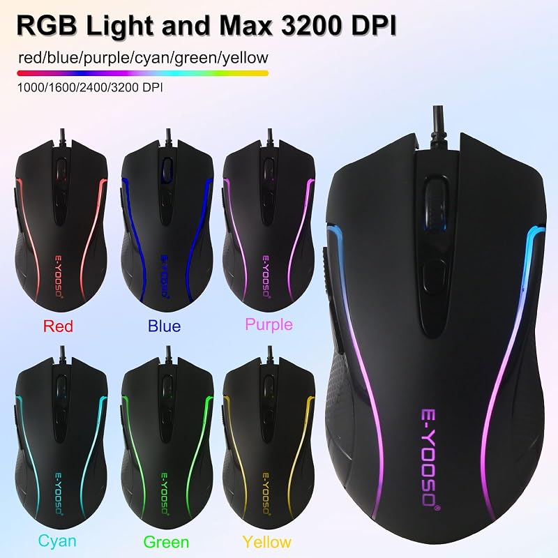 E-Yooso Gaming Billentyűzet és Egér Szett RGB Háttérvilágítással, Csuklótámasszal, 104 Gombos Csendes Membrán, Anti-Ghosting, PC Gamer