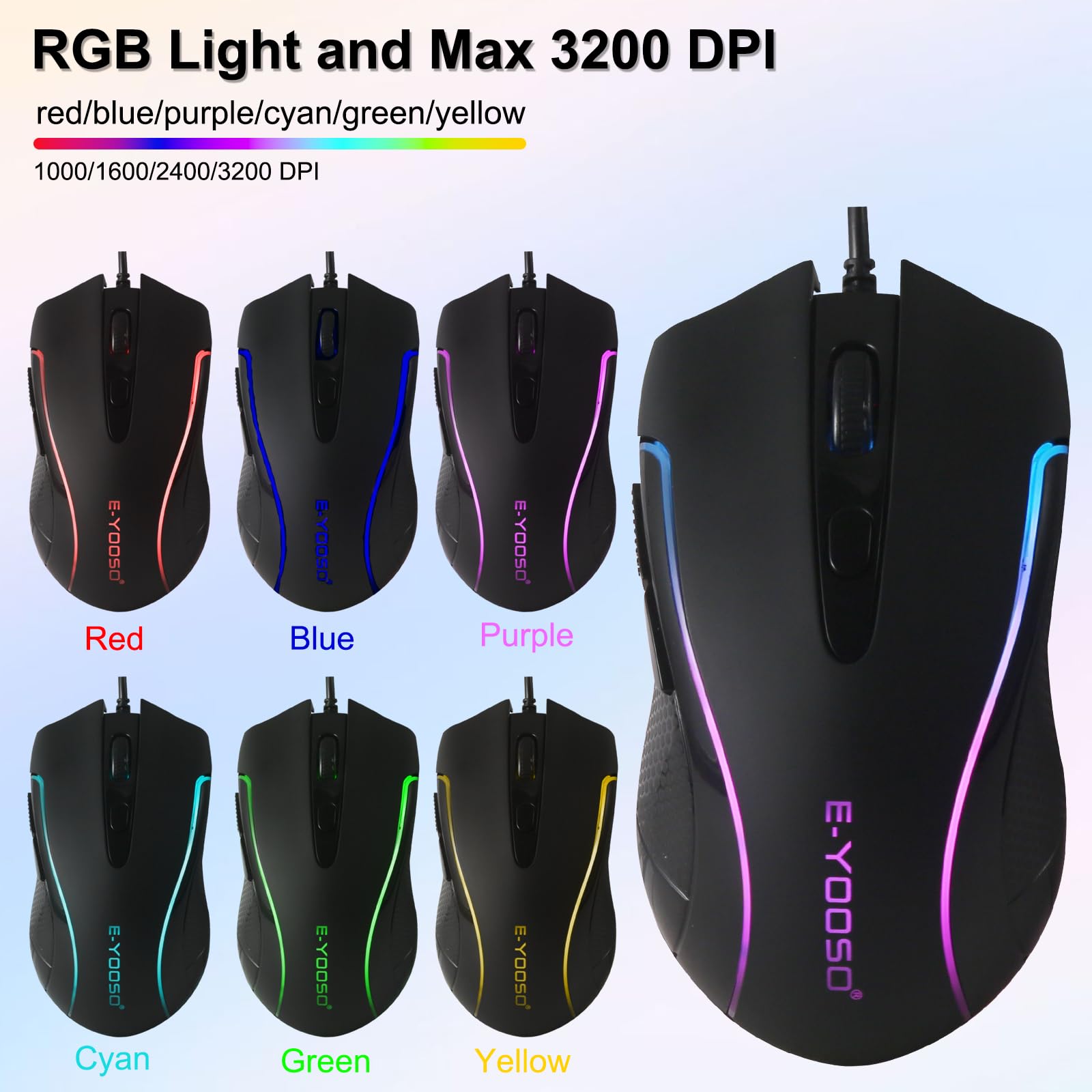 Ensemble Clavier et Souris Gamer Noir - Clavier Filaire 104 Touches RGB avec Rétroéclairage, Souris Ergonomique, Anti-Ghosting (26 Touches) et Wrist Rest - Compatible PC/Windows/Mac (Layout US QWERTY)