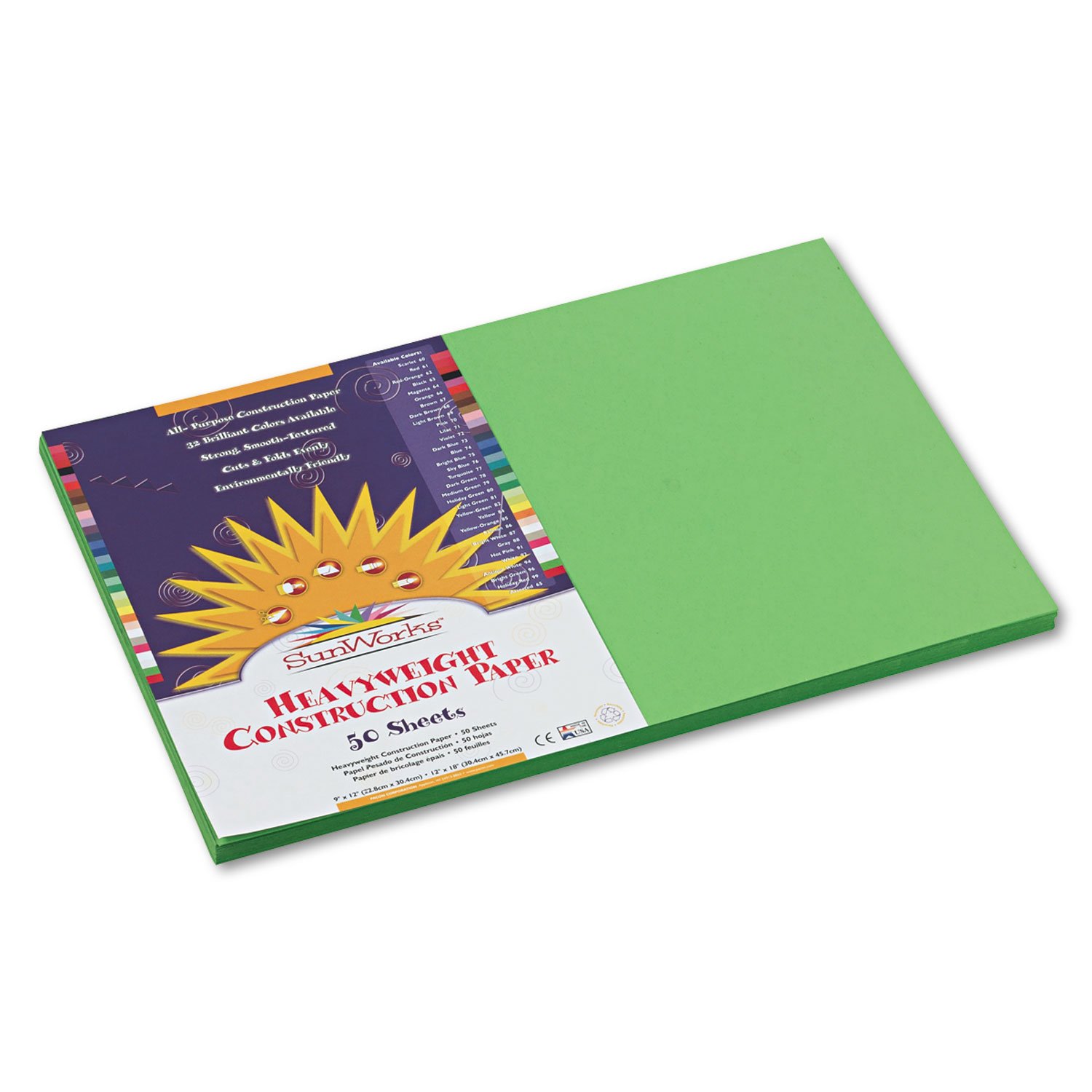 Pacon Carta Da Costruzione SunWorks – 50 Fogli, 9x12 Pollici, 12 Colori, Peso Pesante, Riciclabile