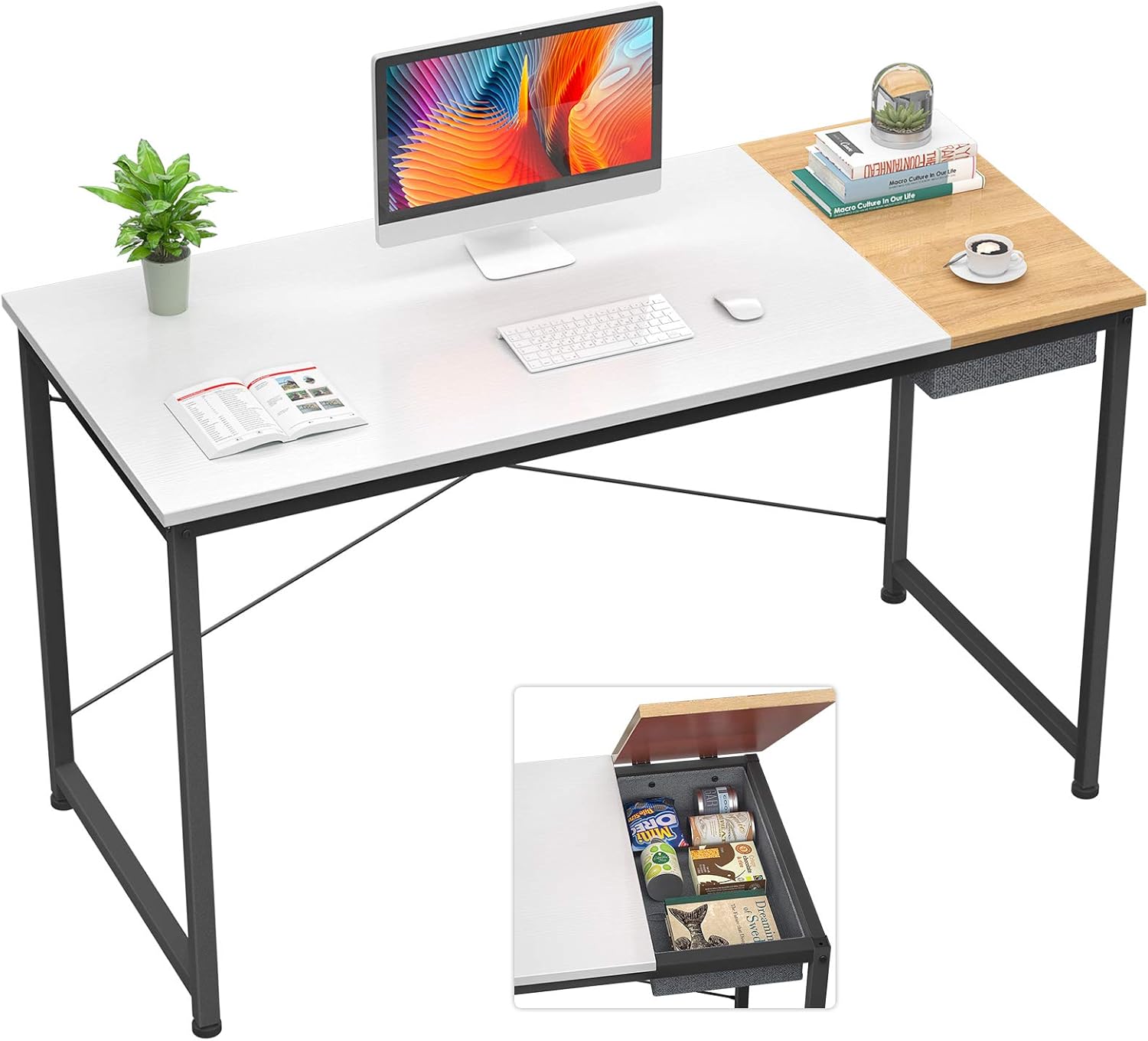 Foxemart 47" Computer Desk Modern Study Writing Desk, Simple Sturdy Laptop Work Home