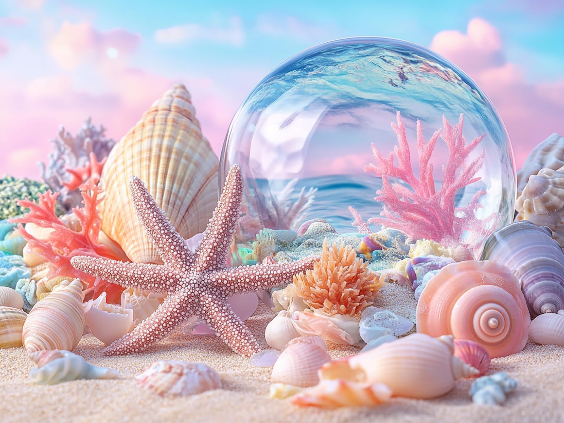 LOMSIOY ダイヤモンドアート キット大人用 うみ ダイヤモンドアートかいがら ラウンドフルドリルクリスタルラインストーンクラフトホームウォール装飾のための宝石芸術 30x40 cm