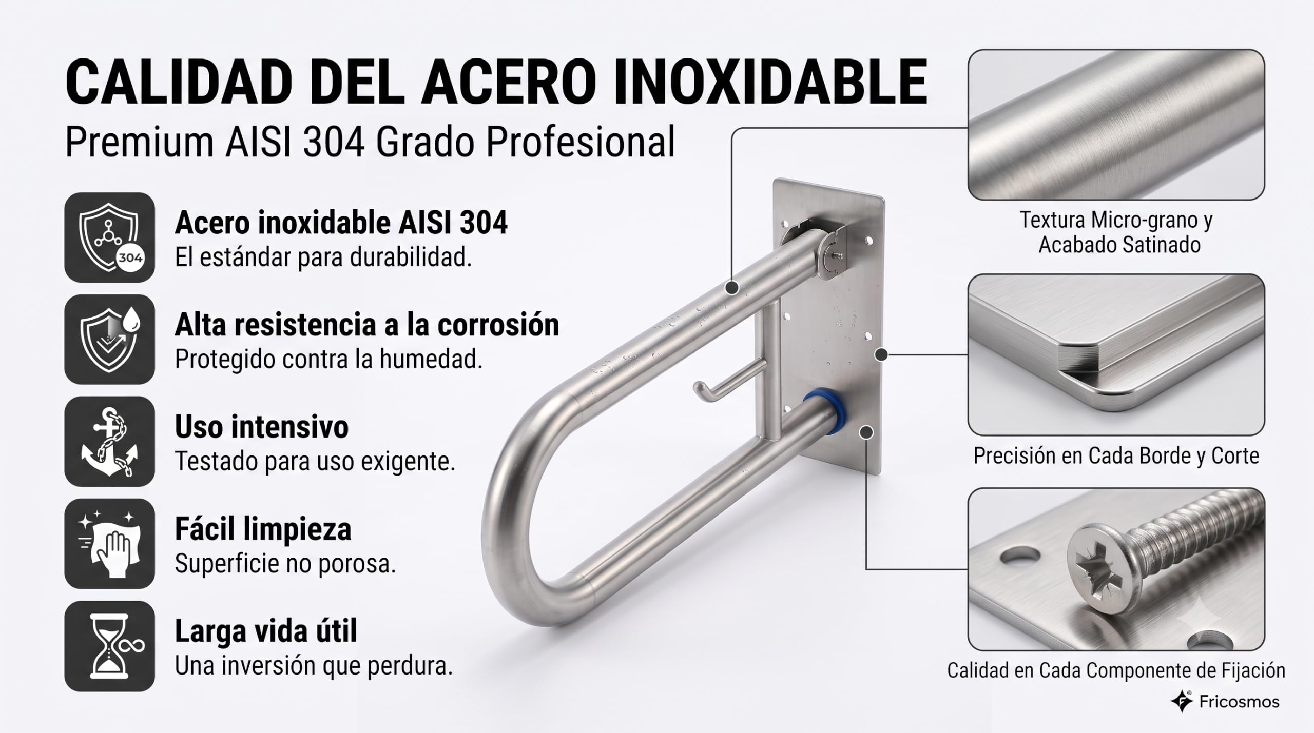 Barra Abatible de Baño y WC 73 cm, Acero Inoxidable Cromado con Portarrollos, Asidero de Seguridad para Mayores