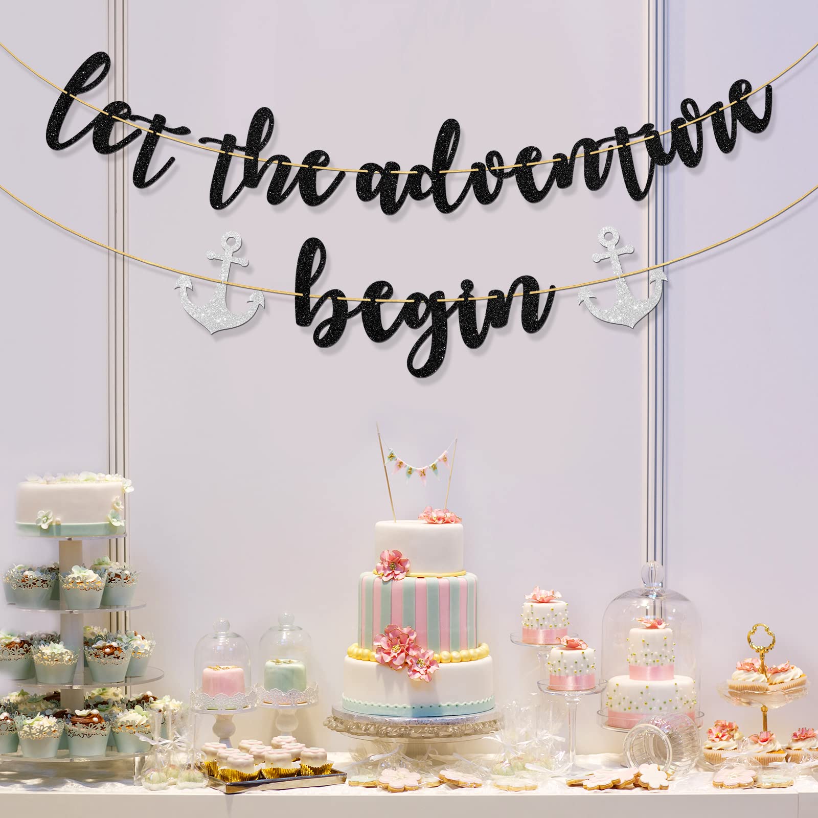 FSADASY Let The Adventure Begin Banner – Glitzer Partydekoration Für Reise- & Abschlussfeiern