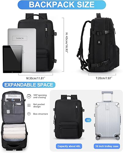 Miniatura 7 de VECAVE Mochila de viaje para laptop para mujeres y hombres, mochila aprobada por vuelo, F-verde-3, Mochila para laptop