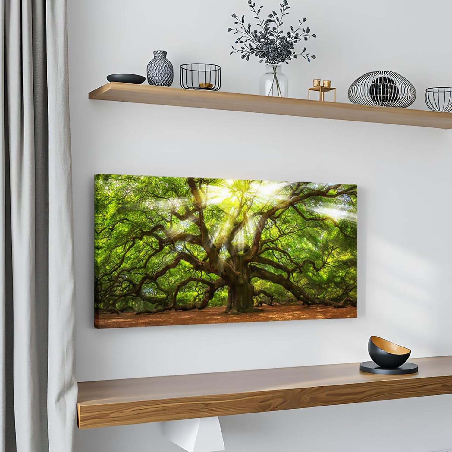 Conipit Oak Tree Wall Art Natural Pictures Prints Sunshine Through Tree Canvas Green Angel Oak Painting Framed and Stretched Nature Canvas (W-40xH-20) - Image 4