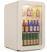 °CUBES Retro Kühlschrank 128L Creme – Leiser Getränkekühlschrank mit großem Stauraum für Küche, Büro, Kiosk & Gastronomie – Stilvolles Design für Home Office, Gaming Room & Hotel
