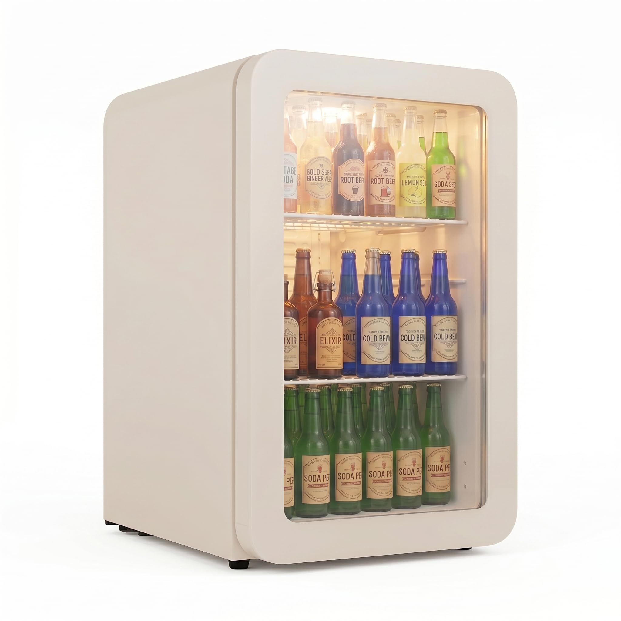 °CUBES Retro Kühlschrank 128L Creme – Leiser Getränkekühlschrank mit großem Stauraum für Küche, Büro, Kiosk & Gastronomie – Stilvolles Design für Home Office, Gaming Room & Hotel