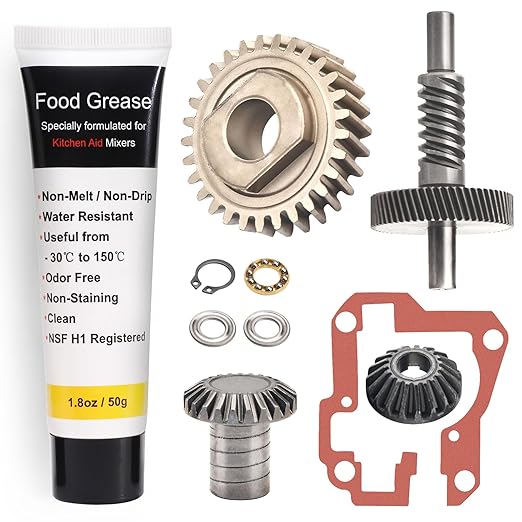 9706529 W11086780 9709231 WP9709231 Worm Gear - by Ohoho - Compatible with Whirlpool/Kitchenaid 5QT & 6QT Stand Mixer Replacement Parts - with Snap Ring & 1.8 Oz Grease & 9703445 Thrust Bearing