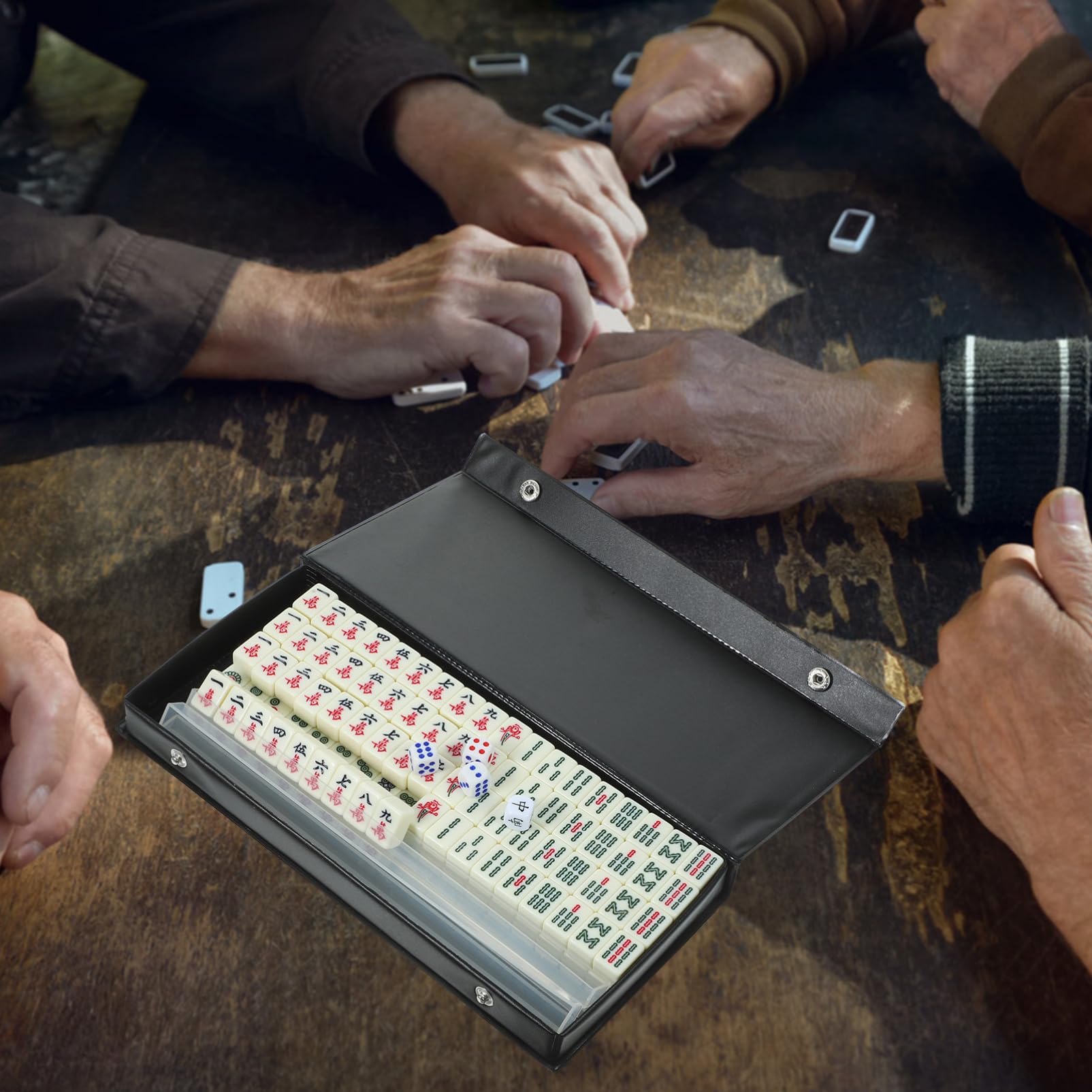 Supvox Mini-Mahjong-Set Party-reisespiel Mahjong-Set Reise-brettspiel-Familien-Spiel Kleines
