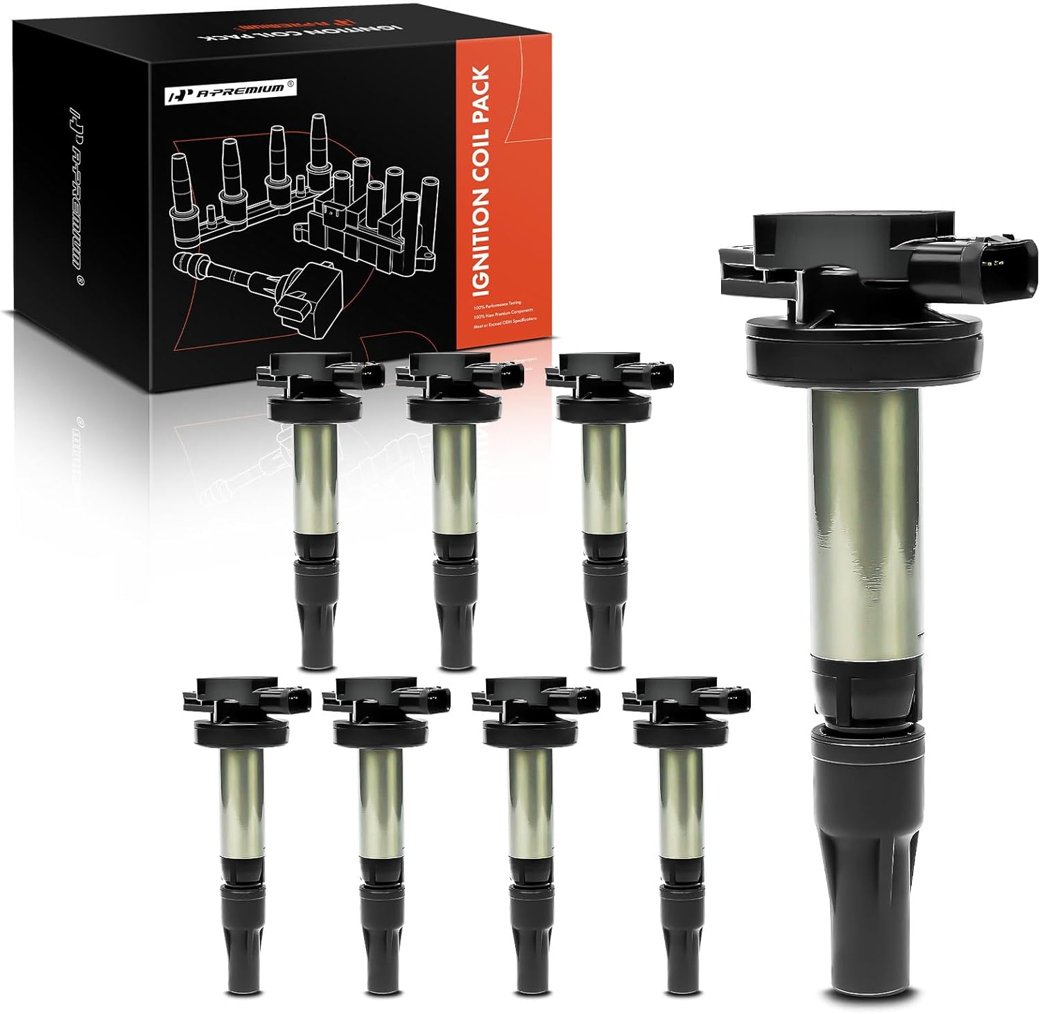 A-Premium Ignition Coils Pack Compatible with Land Rover LR3 Range Rover 2006-2009 & Jaguar XJ8 XJR XKR 2004-2009 - V8 4.2L 4.4L 8-PC Set, Replace# 4526466 4744015