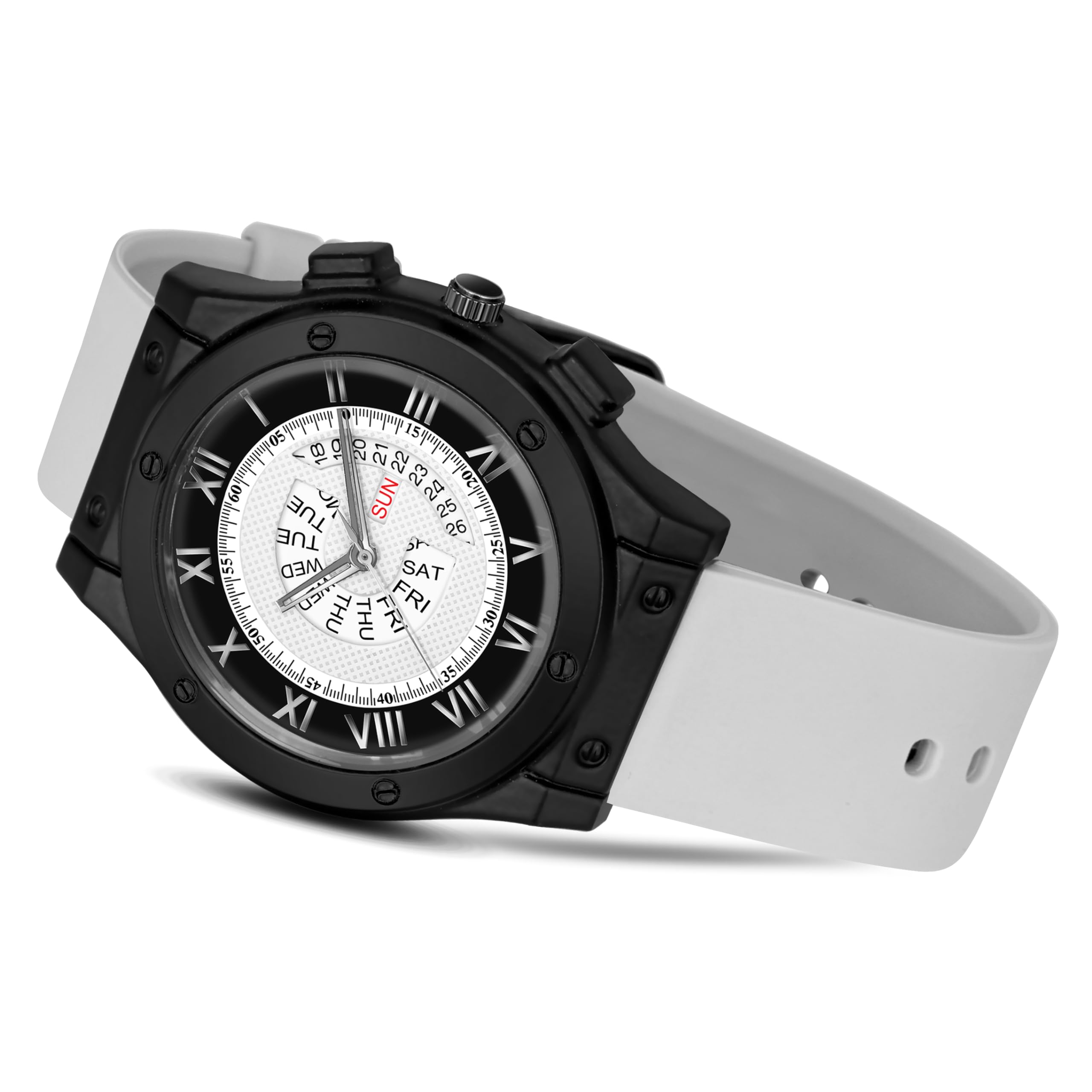 LORENZ White Day & Date Dial Analog Watch with Grey Silicone Buckle Lock Strap | Watch for Men | MK-4092R (B0CZ4B9S94) Amazon Price History, Amazon Price Tracker