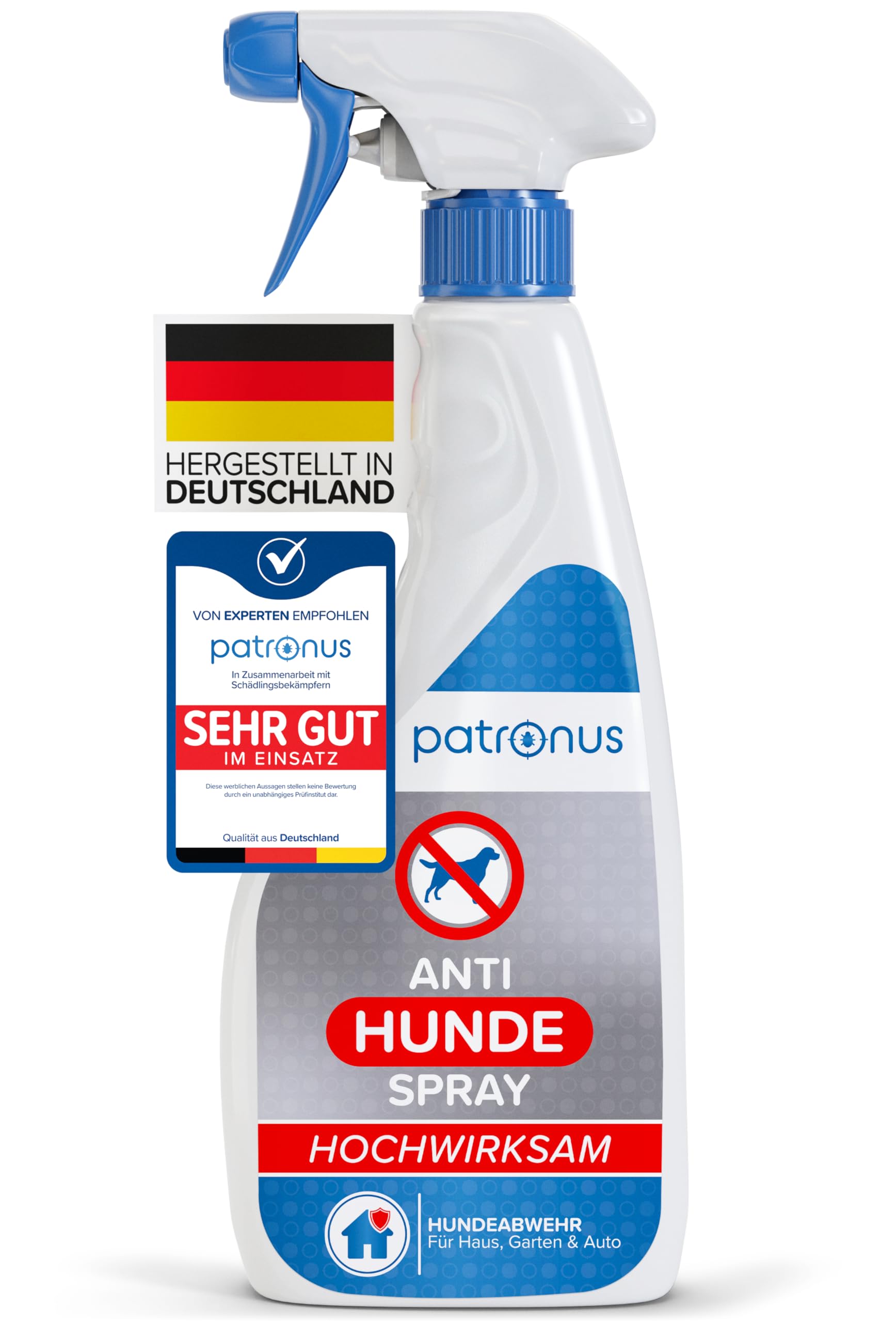 Patronus Hunde-Abwehrspray gegen Urinieren & Ankauen 500ml - Fernhalte-Spray gegen Hunde mit Sofortwirkung - hochwirksam & produziert in Deutschland
