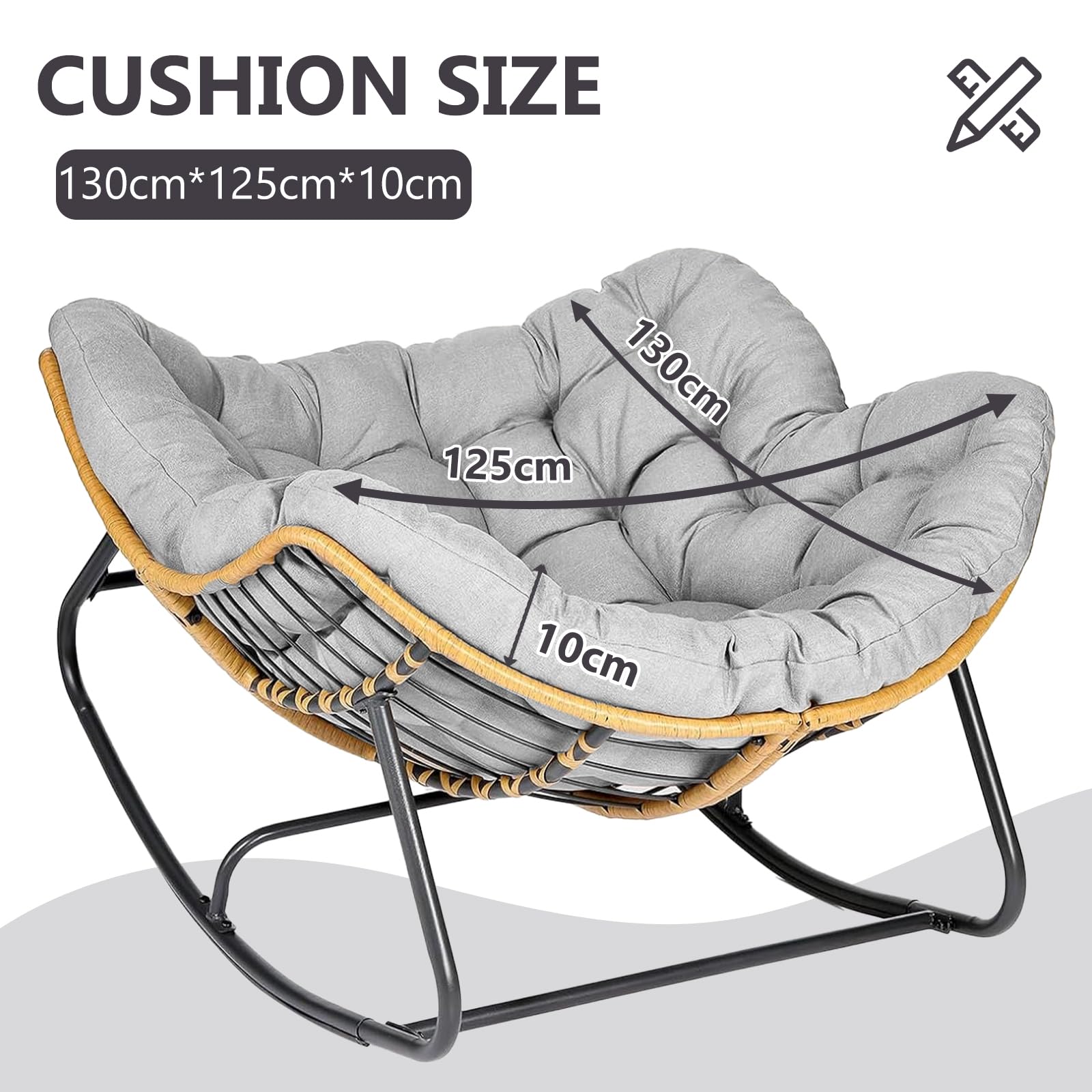 RZYW Schaukelsessel Outdoor Kissen Wasserdicht Rattan Wohnzimmer, 125x130x10cm Bequemer Schaukelstuhl Auflage Outdoor Indoor, Papasansessel Sitzkissen Loungesessel Kissen (Nur Kissen),Ivory White