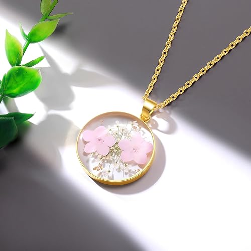 Miniatura 2 de Forget-Me-Not and Queen Anne's Lace Pressed Wildflower Necklace Birth Month Real Flower Necklace Gold/Silver Pressed Flower Jewelry