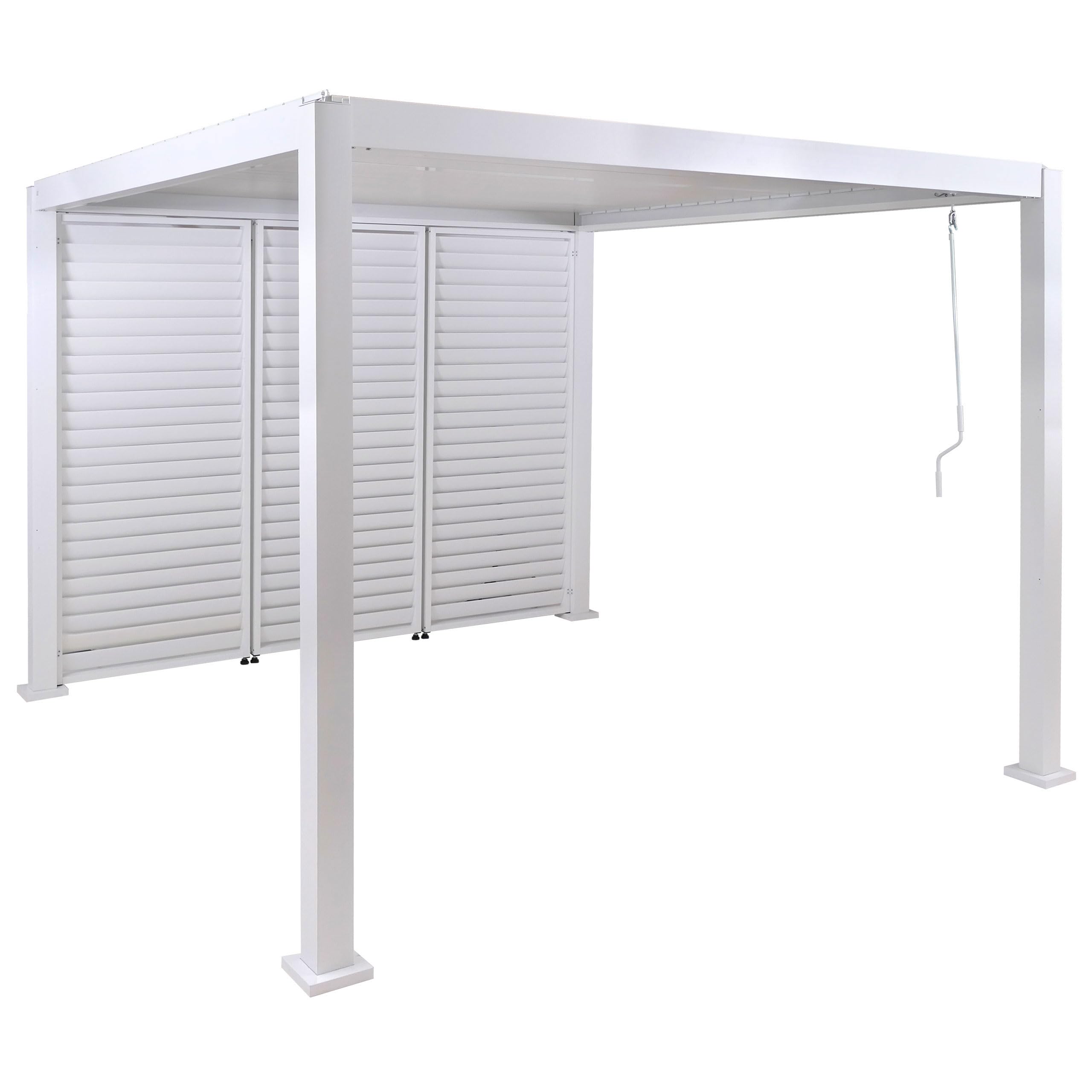 Mendler Pergola HWC-P65 mit 3X Lamellenwand Alu-Gestell 3x3m - weiß