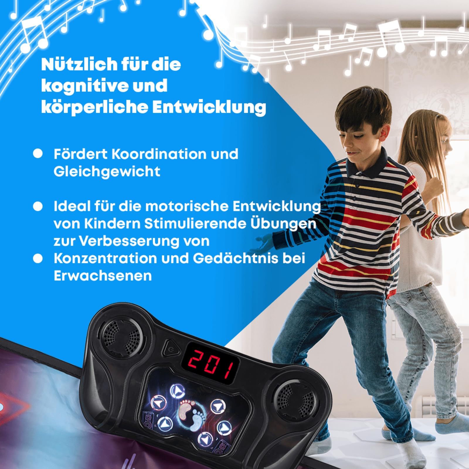 NK Tanzmatte Kinder +5 Jahre und Erwachsene mit Bluetooth 5.0 - Spielzeug musikmatte 7 Spielmodi, Geburtstags, rutschfeste Basis und Lautsprecher Einstellbarer Lautstärke (100x89cm)