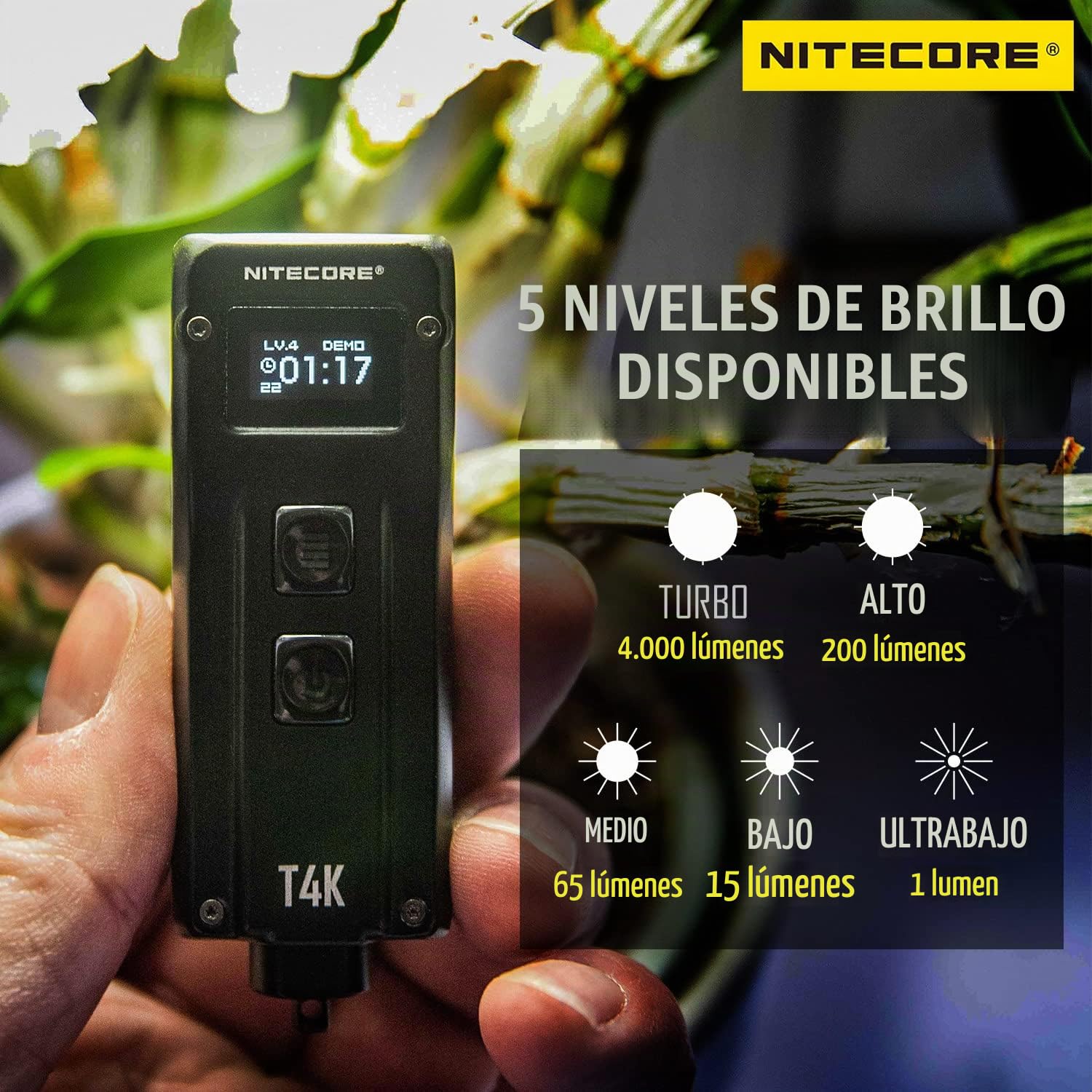 Nitecore T4K 4000 Lumen LED USB-C recargable EDC llavero linterna con etiqueta